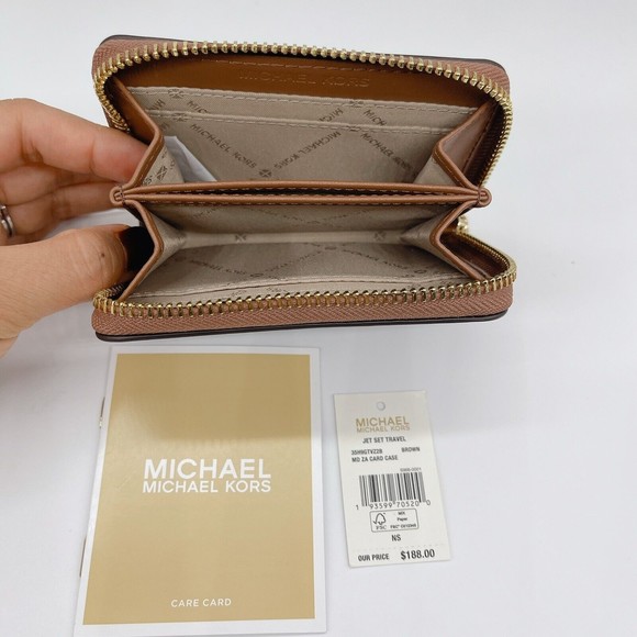 Michael Kors Brown Jet Set Travel MD ZA Card Case Wallet PVC MK Signature $188 - Picture 3 of 4
